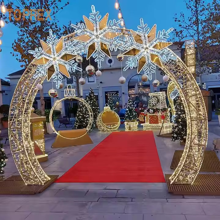Toprex Decor Commercial LED Holiday Decorative Serial Gold Outdoor Christmas 3D Circle Arches Motif Lights